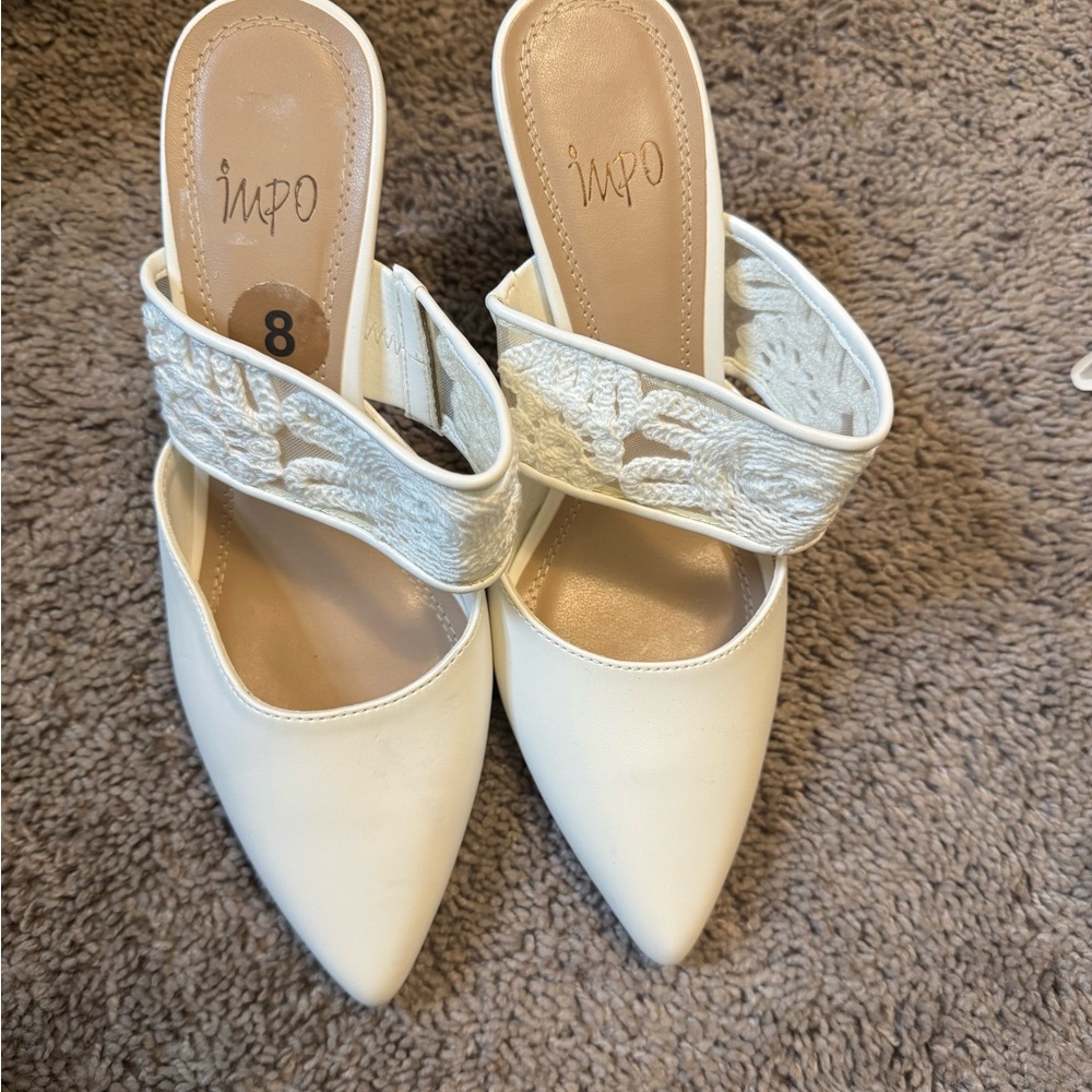 Impo White Pointed Toe Mules